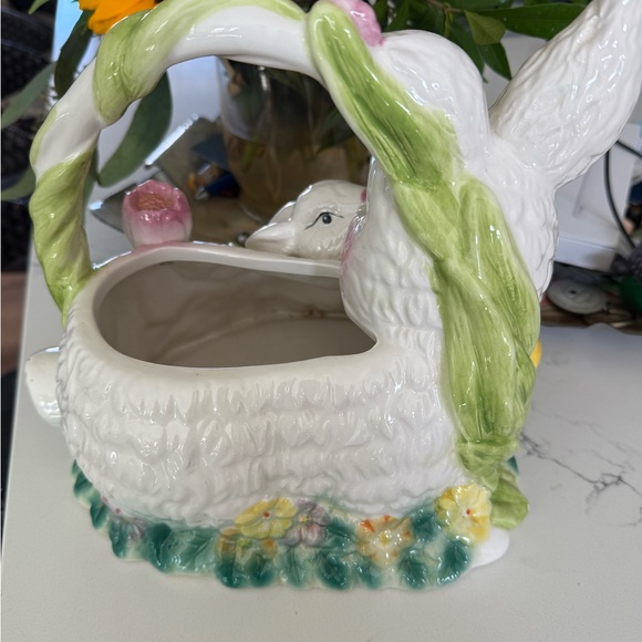 Ceramic Bunny Basket with Floral Accents - Picture 2 of 3